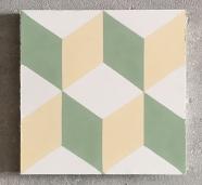 Losa geométrica combinando el 3d en color verde, amarillo y blanco
